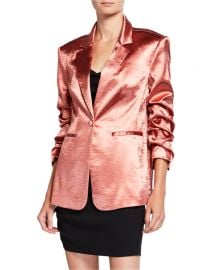 cinq a sept Kylie Ruched-Sleeve Satin Blazer at Neiman Marcus